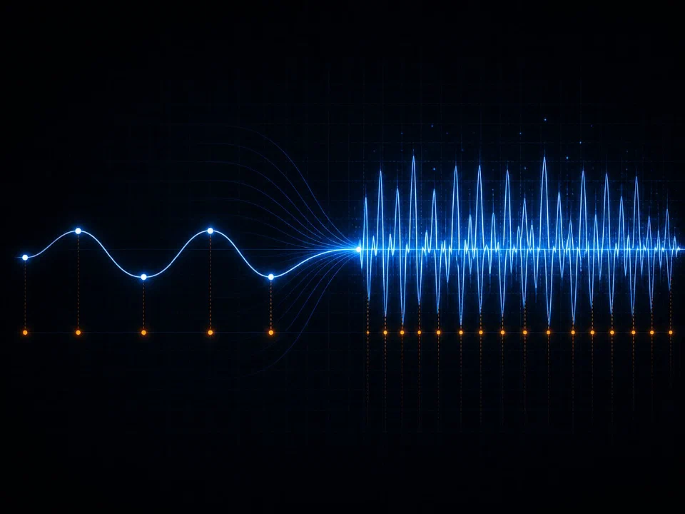 Sparse low-frequency signal on left transitioning to dense high-frequency signal on right